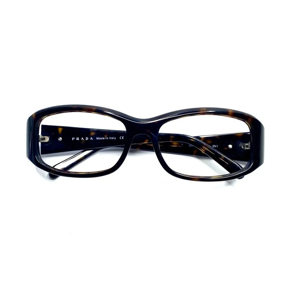 New Prada Brown Tortoise Rectangular Wrap Glasses Italy SPR03E 2AU-3N1 54 14 140